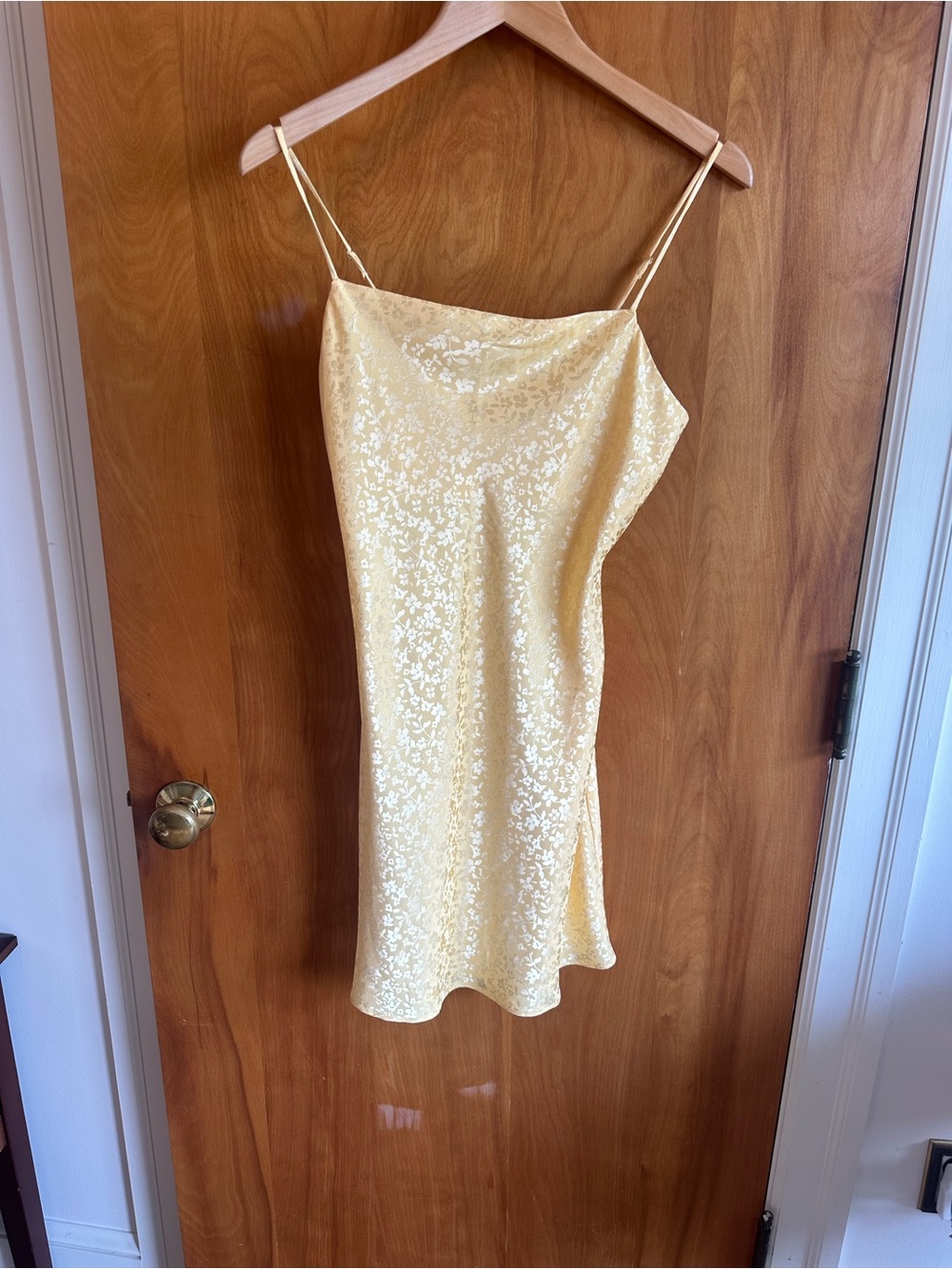 Altar'd State Pale Yellow Floral Satin Slip Mini Dress